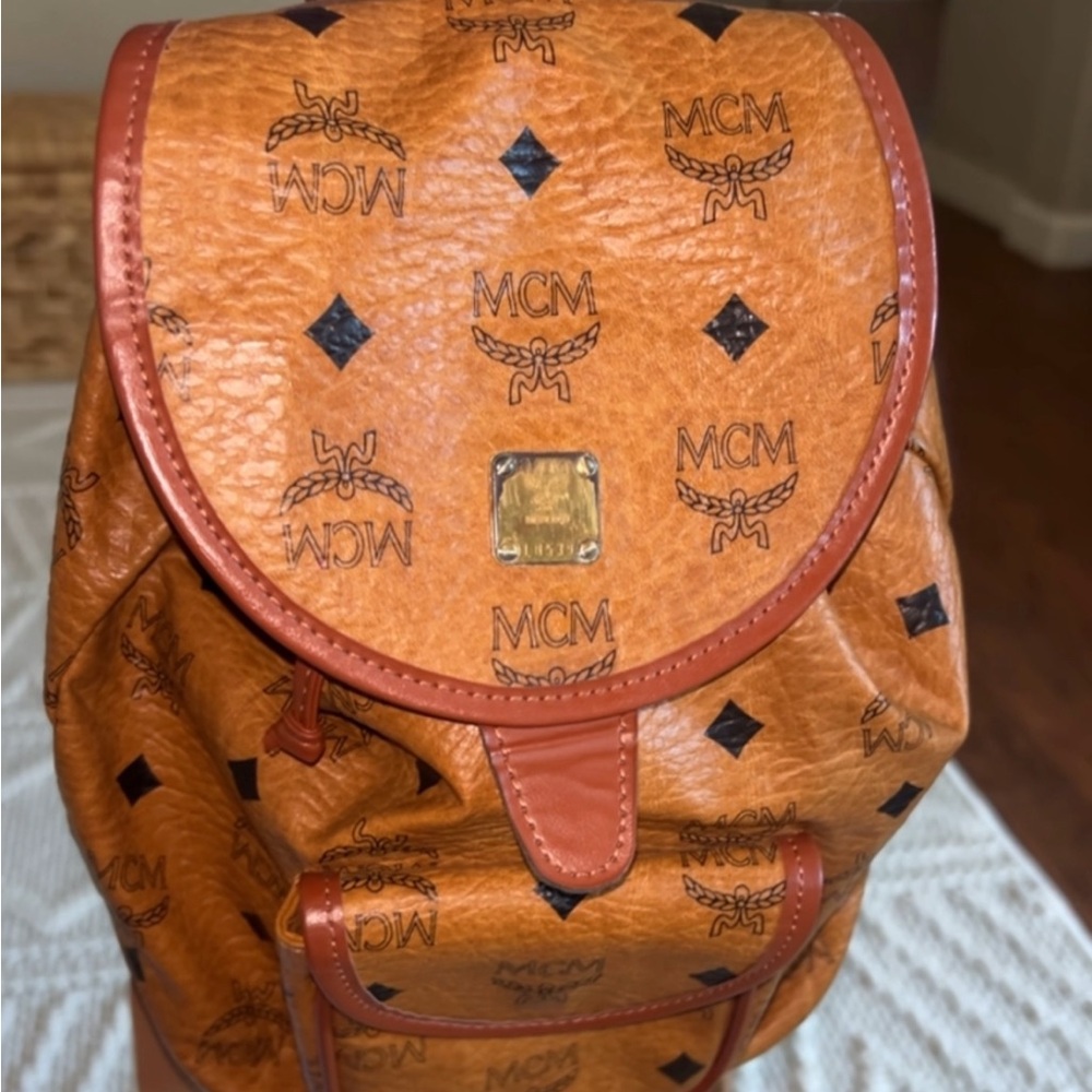 Mcm Tan Logo Pattern Backpack - image 1